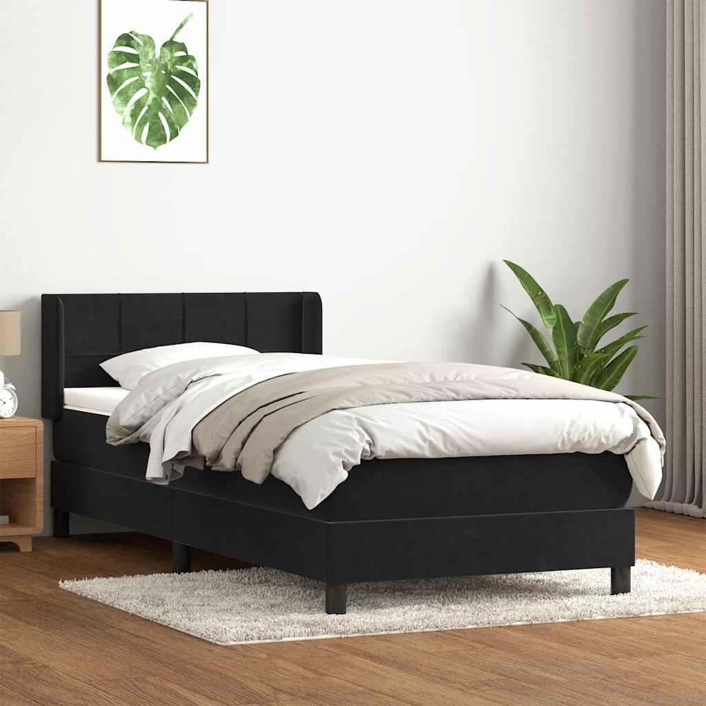 Kontinentalseng med madras i sort fløjl 80 × 220 cm billede