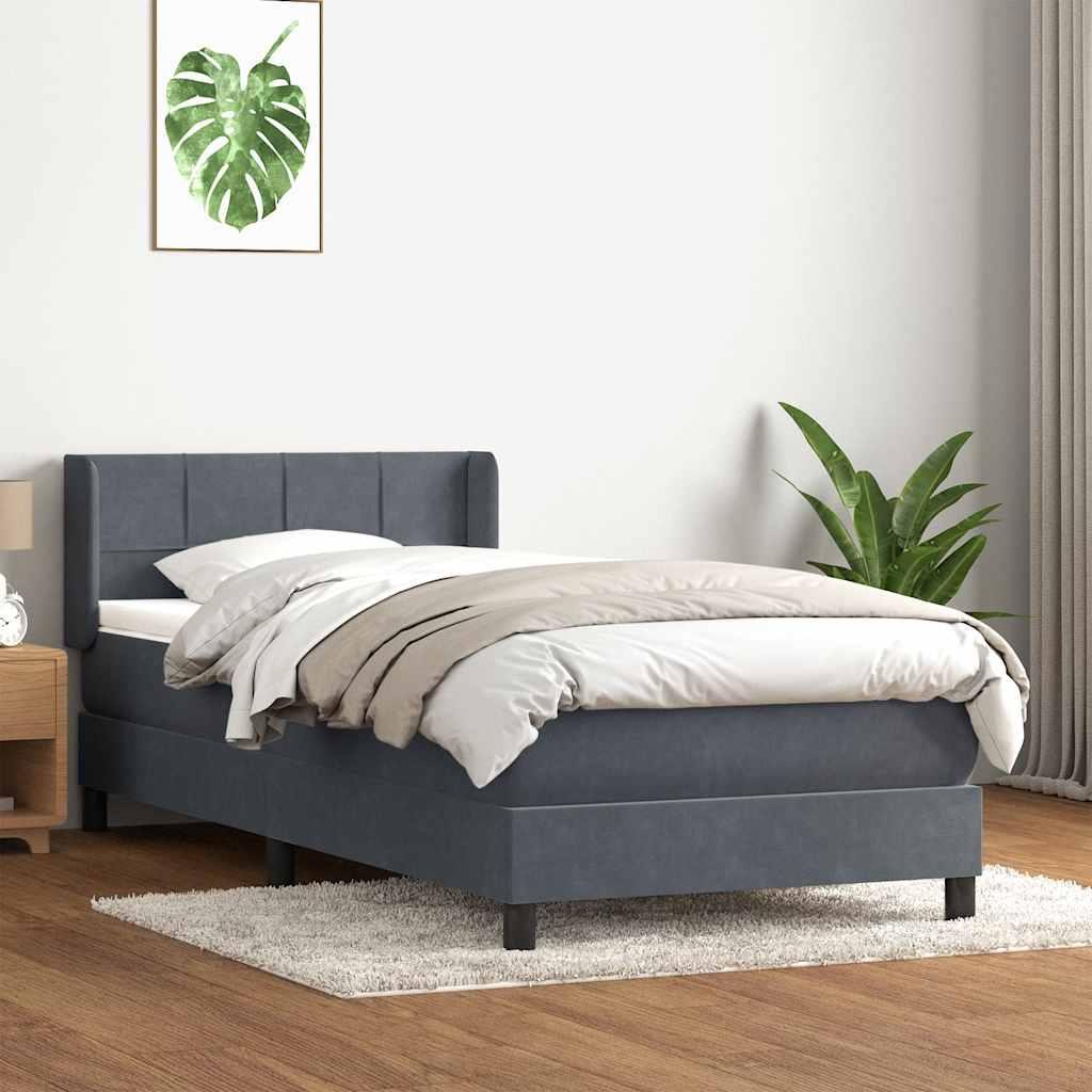 Kontinentalseng med madras mørkegrå 90x220 cm fløjl billede