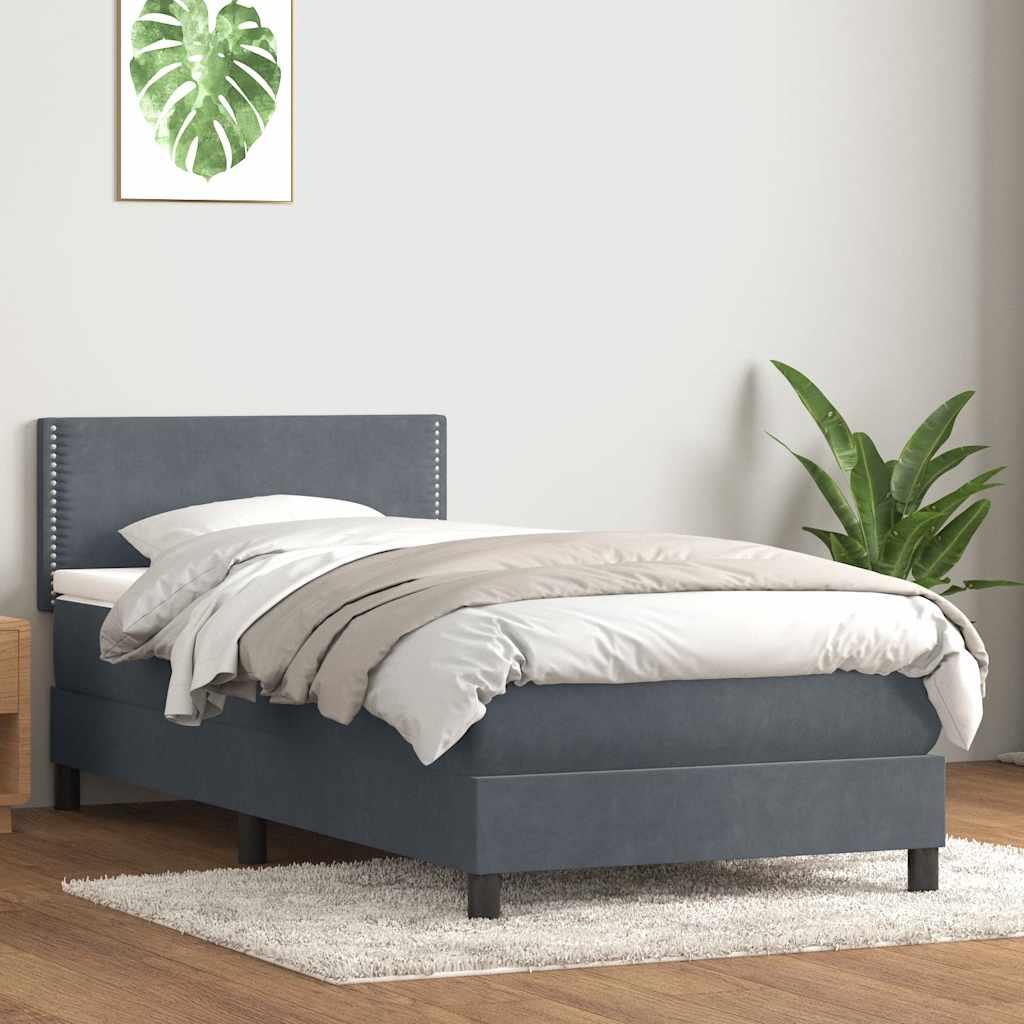 Kontinentalseng med madras mørkegrå 90x210 cm fløjl