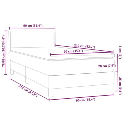 Kontinentalseng med madras mørkegrå 90x210 cm fløjl