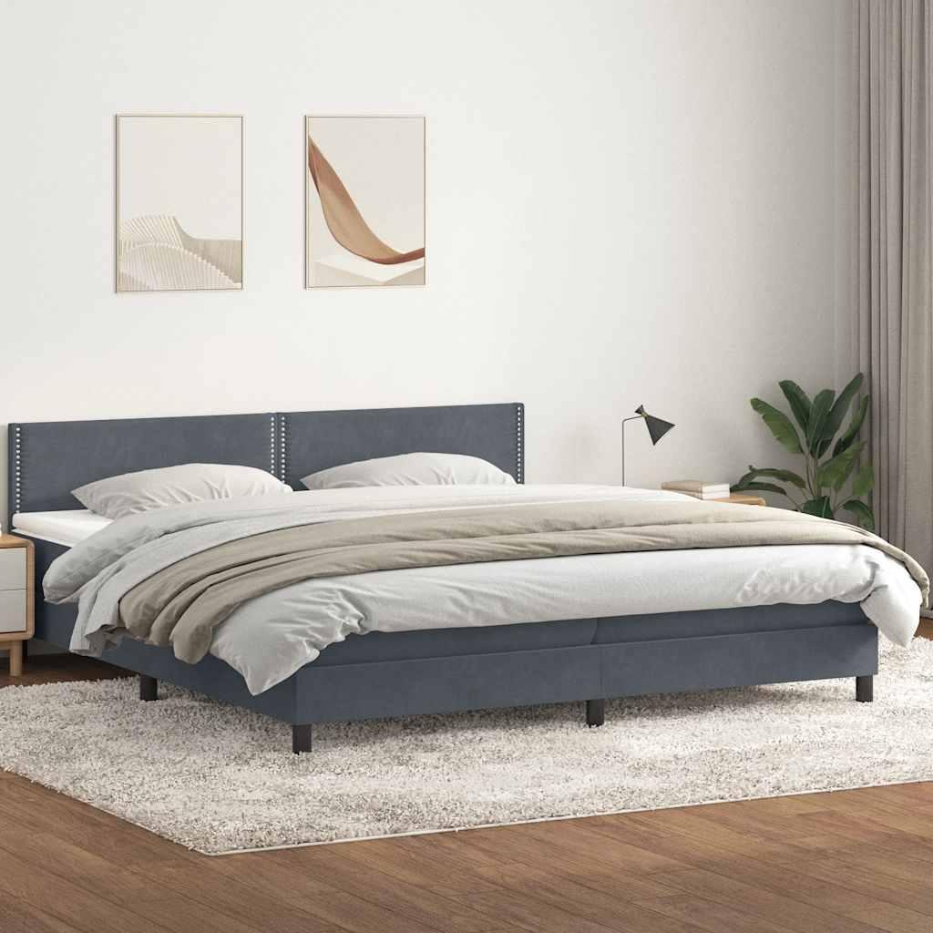 Kontinentalseng med madras 200x210 cm fløjl mørkegrå