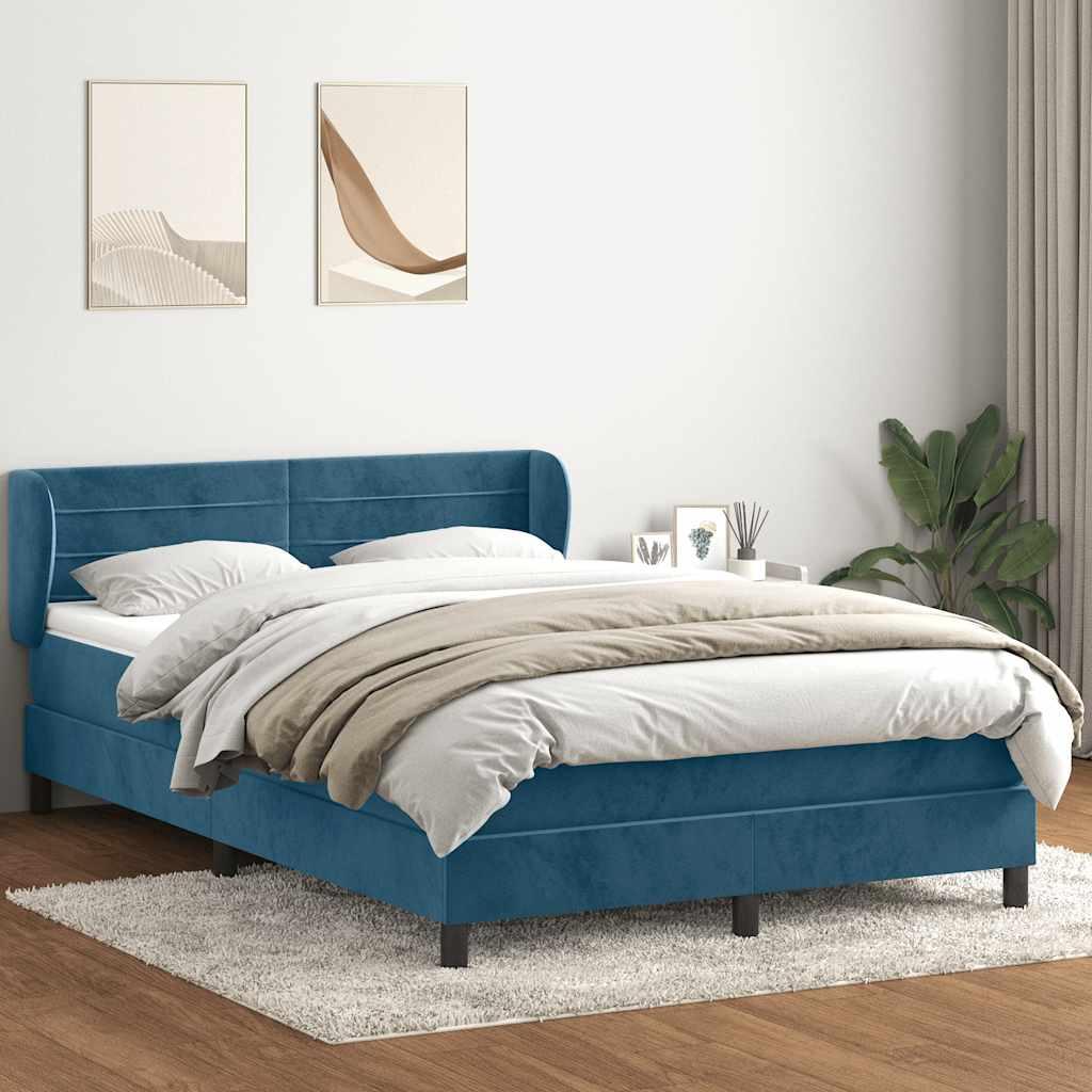 Kontinentalseng med madras 140x220 cm fløjl mørkeblå