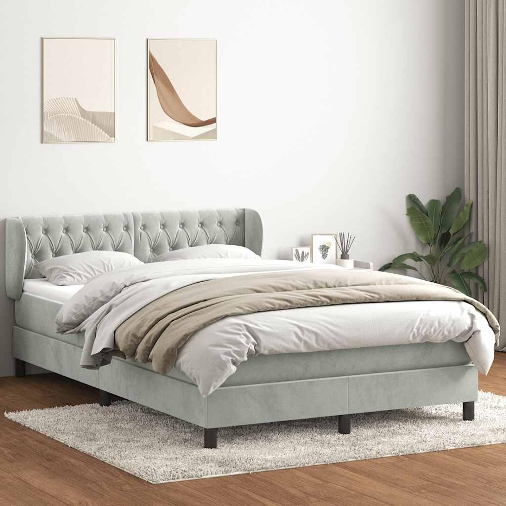 Kontinentalseng med madras 140x210 cm fløjl lysegrå