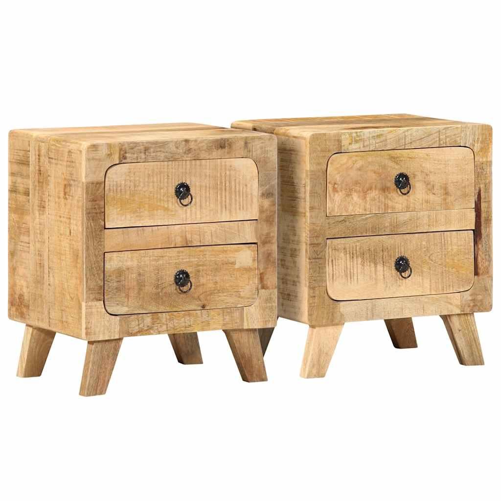 Sengeborde 2 stk. 40x32x46 cm massivt ru mangotræ