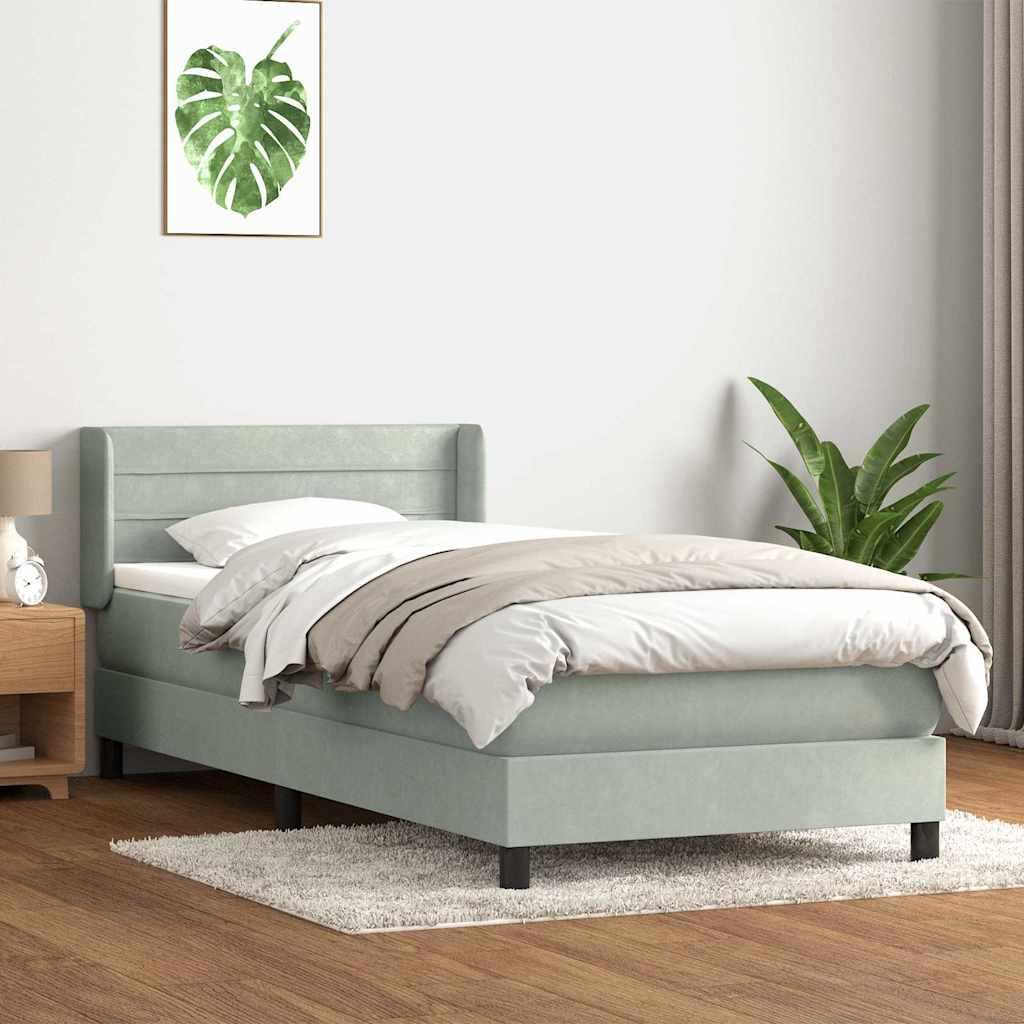 Kontinentalseng med madras lysegrå 80x220 cm fløjl