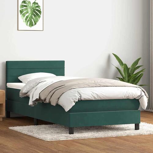Kontinentalseng med madras 90x220 cm fløjl mørkegrøn