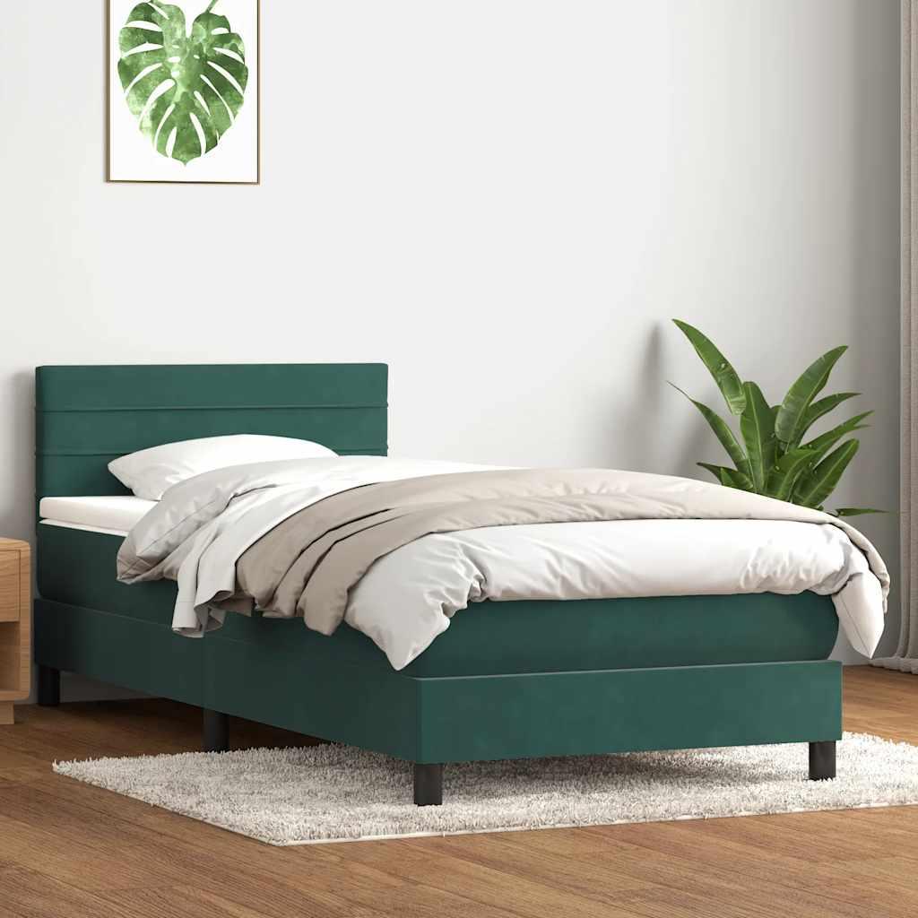 Kontinentalseng med madras 90x220 cm fløjl mørkegrøn