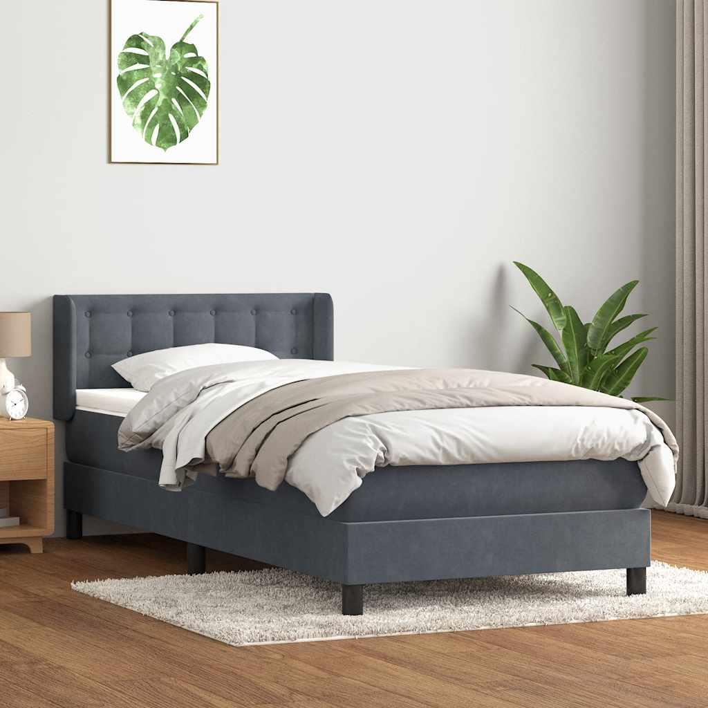 Kontinentalseng med madras mørkegrå 80x220 cm fløjl