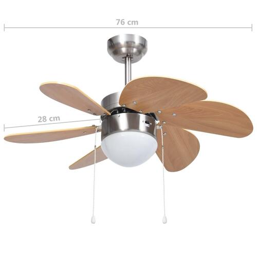 Loftventilator med lampe 76 cm lysebrun