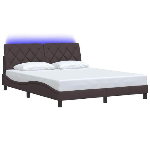 Sengeramme med LED uden madras 160x200 cm stof mørkebrun