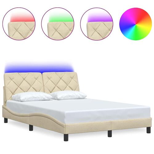 Sengeramme med LED uden madras 140x200 cm stof cremefarvet