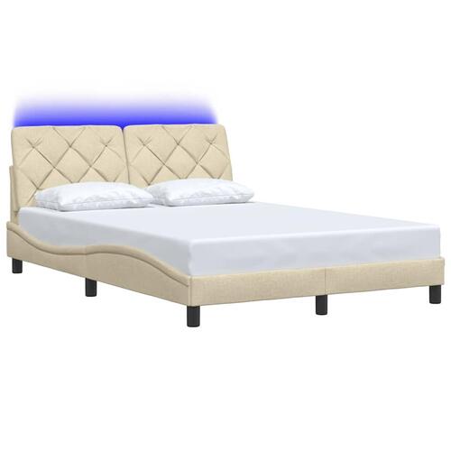 Sengeramme med LED uden madras 140x200 cm stof cremefarvet
