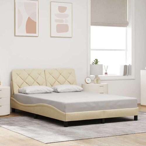 Sengeramme med LED uden madras 140x200 cm stof cremefarvet