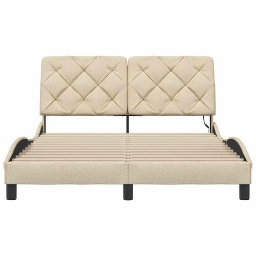 Sengeramme med LED uden madras 140x200 cm stof cremefarvet