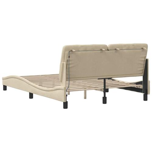Sengeramme med LED uden madras 140x200 cm stof cremefarvet