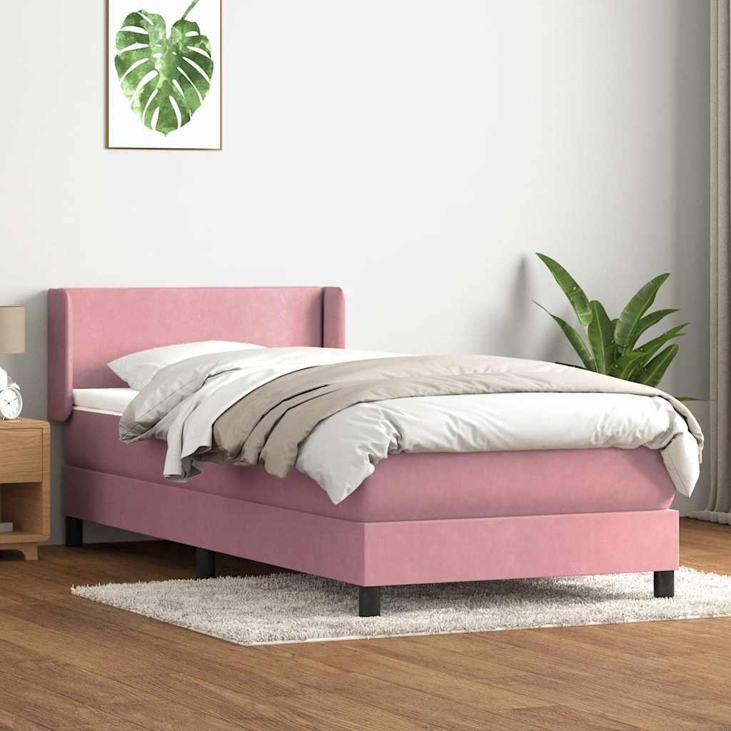 Kontinentalseng med madras lyserød 80x220 cm fløjl