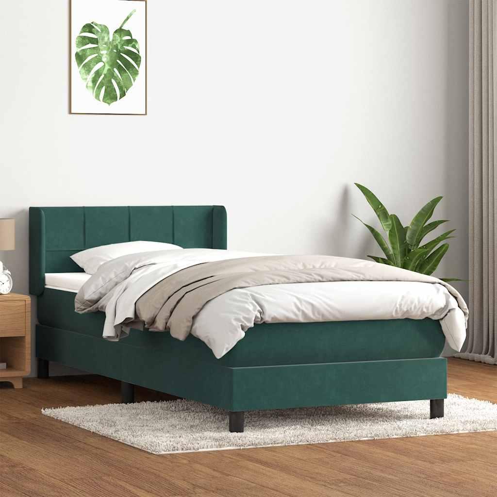 Kontinentalseng med madras 90x220 cm fløjl mørkegrøn