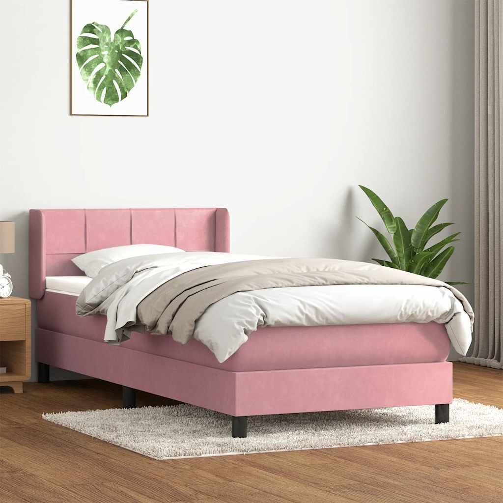 Kontinentalseng med madras lyserød 90x220 cm fløjl