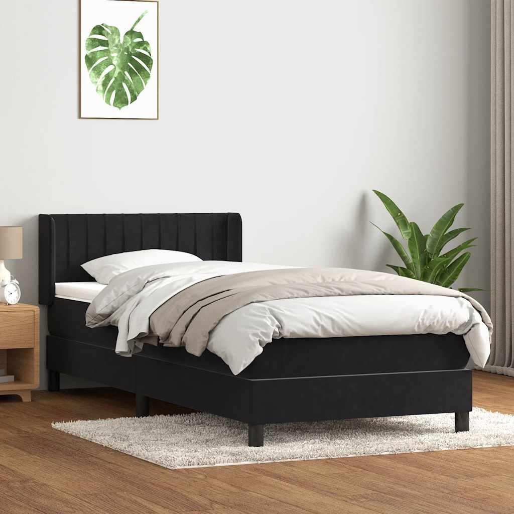 Kontinentalseng med pocketmadras - sort fløjl 80 × 220 cm billede