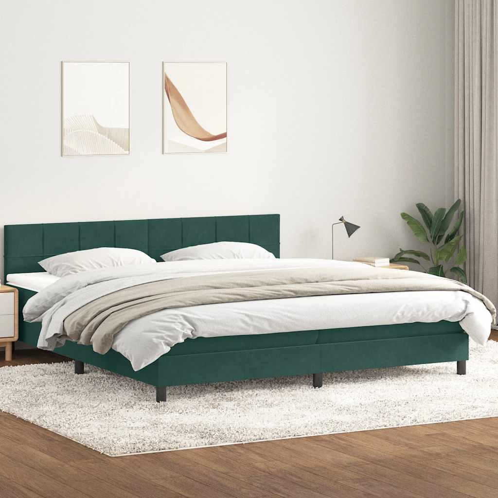 Kontinentalseng med madras 200x210 cm fløjl mørkegrøn