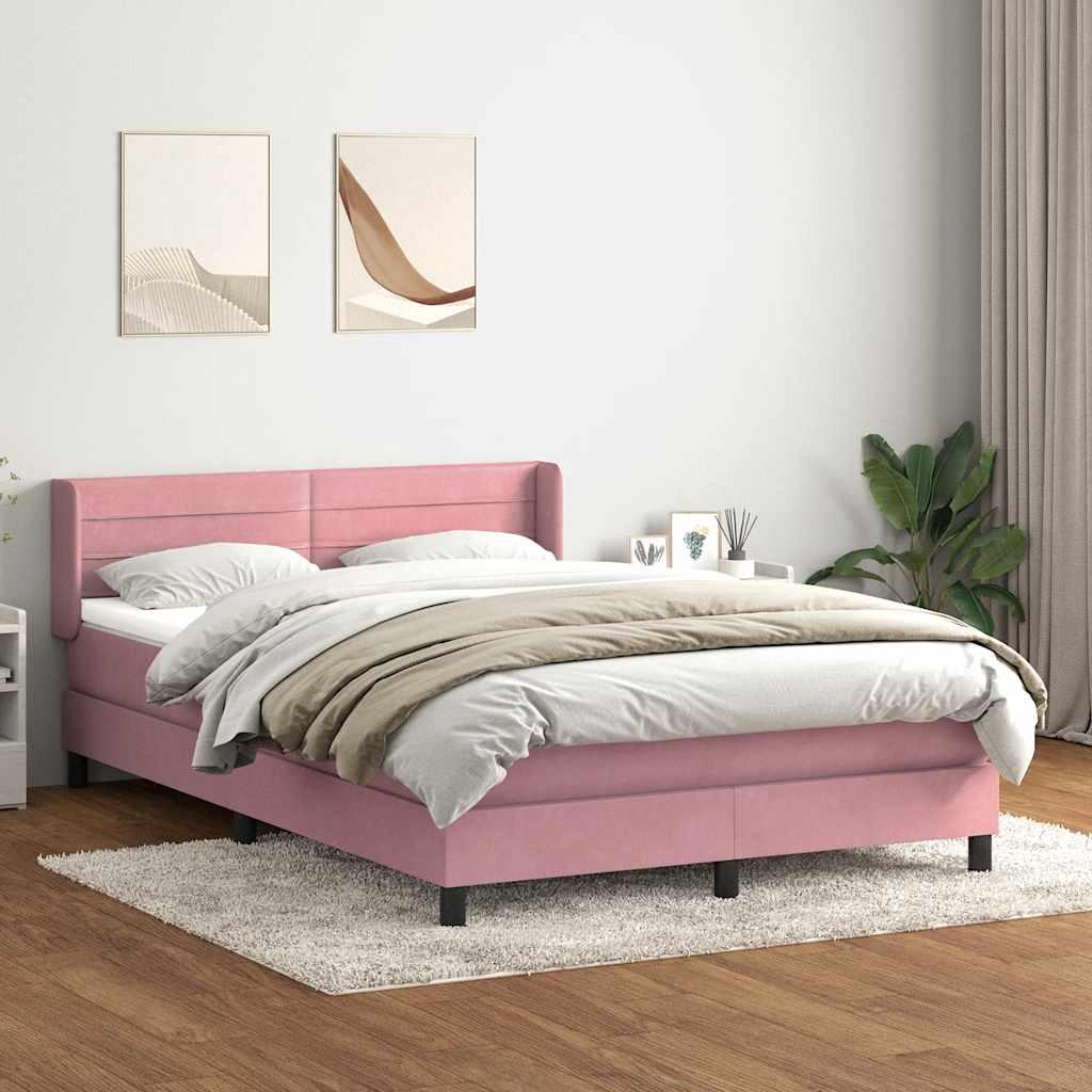 Kontinentalseng med madras 140x220 cm fløjl lyserød
