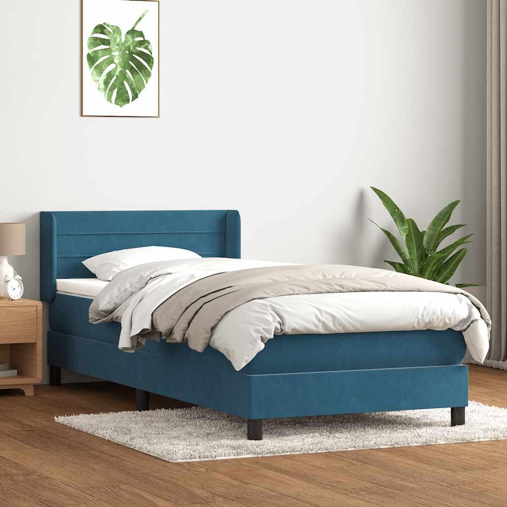 Kontinentalseng med madras mørkeblå 80x220 cm fløjl