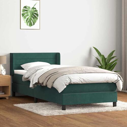 Kontinentalseng med madras 90x220 cm fløjl mørkegrøn
