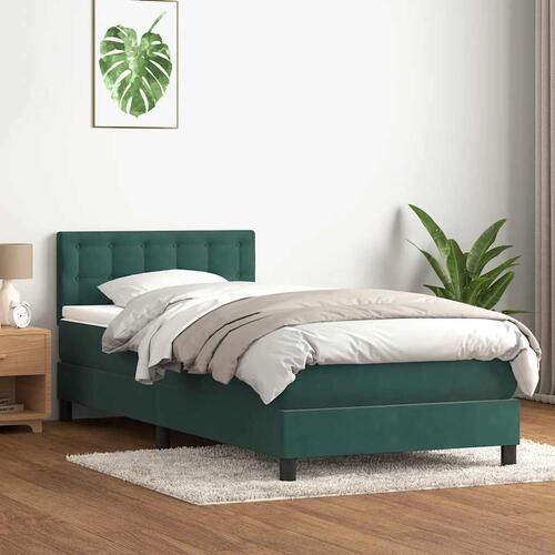 Kontinentalseng med madras 90x220 cm fløjl mørkegrøn