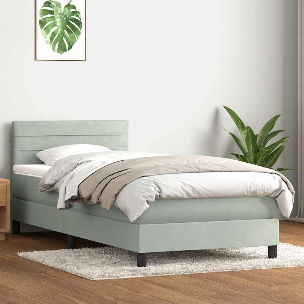 Kontinentalseng med madras lysegrå 90x210 cm fløjl billede