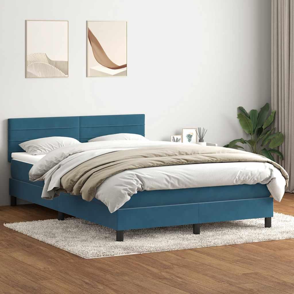 Kontinentalseng med madras 140x210 cm fløjl mørkeblå