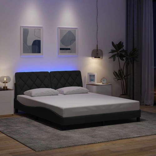 Sengeramme med LED-lys 160 x 200 cm - stof, mørkegrå