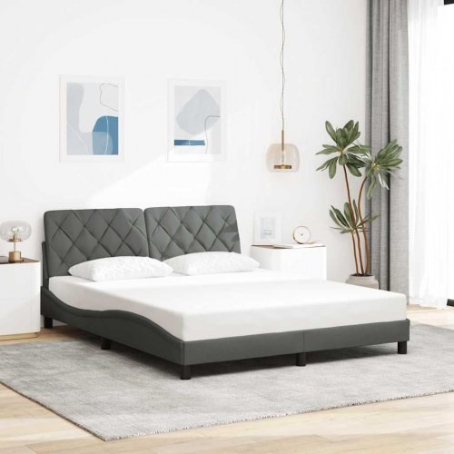 Sengeramme med LED-lys 160 x 200 cm - stof, mørkegrå
