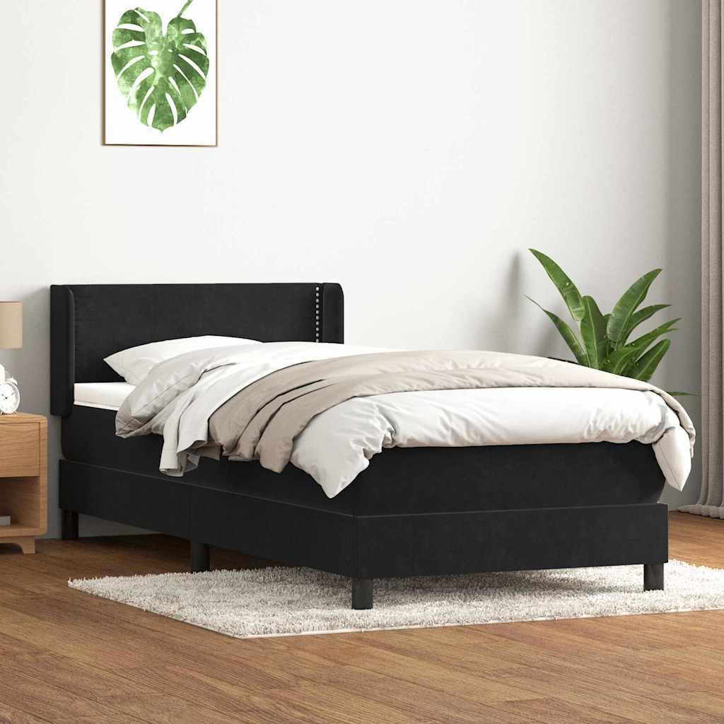 Kontinentalseng med pocketmadras 90×210 cm i sort fløjl billede