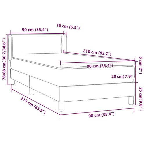 Kontinentalseng med madras 90x210 cm fløjl sort