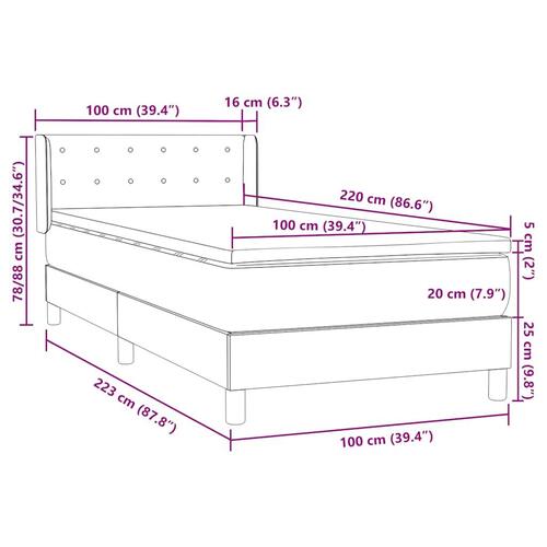 Kontinentalseng med madras 100x220 cm fløjl Lyserød