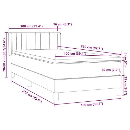 Kontinentalseng med madras 100x210 cm fløjl Sort