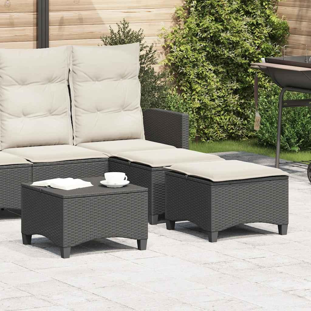 Havestole med hynder 2 stk. 55x55x36 cm polyrattan sort