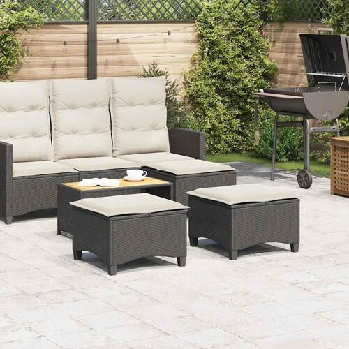 Havestole med hynder 2 stk. 55x55x36 cm polyrattan sort
