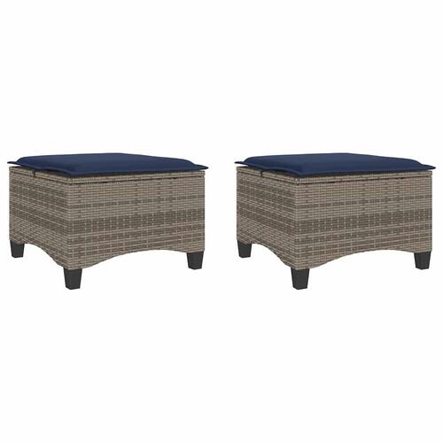 Havestole med hynder 2 stk. 55x55x36 cm polyrattan grå