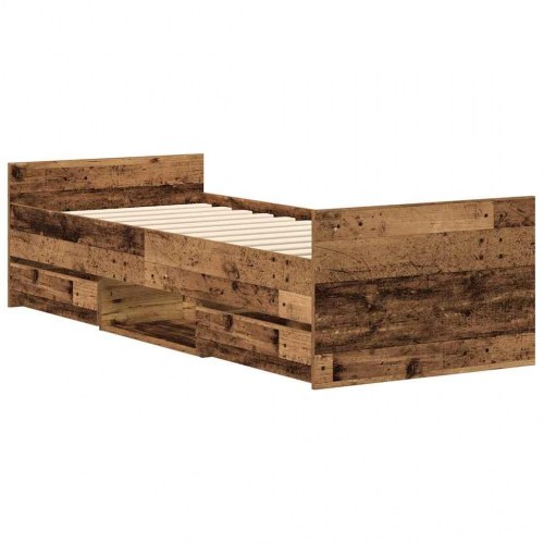 Sengeramme med 4 skuffer 90 x 190 cm - antikt træ