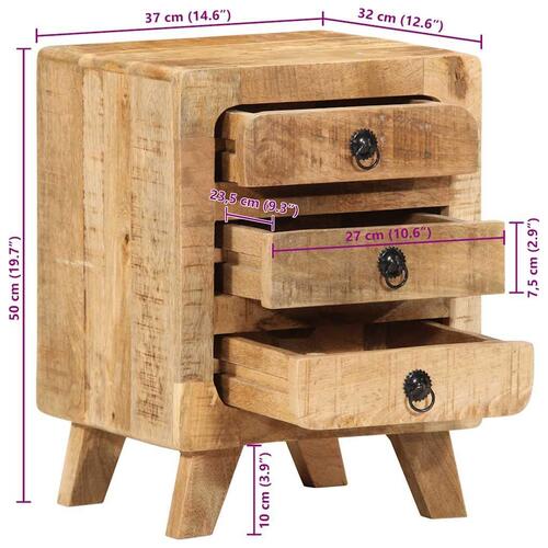 Sengeborde 2 stk. 37x32x50 cm massivt ru mangotræ