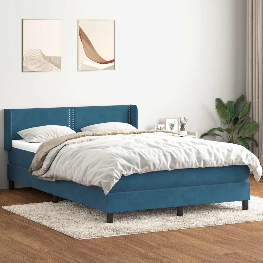 Kontinentalseng med madras 140x220 cm fløjl mørkeblå