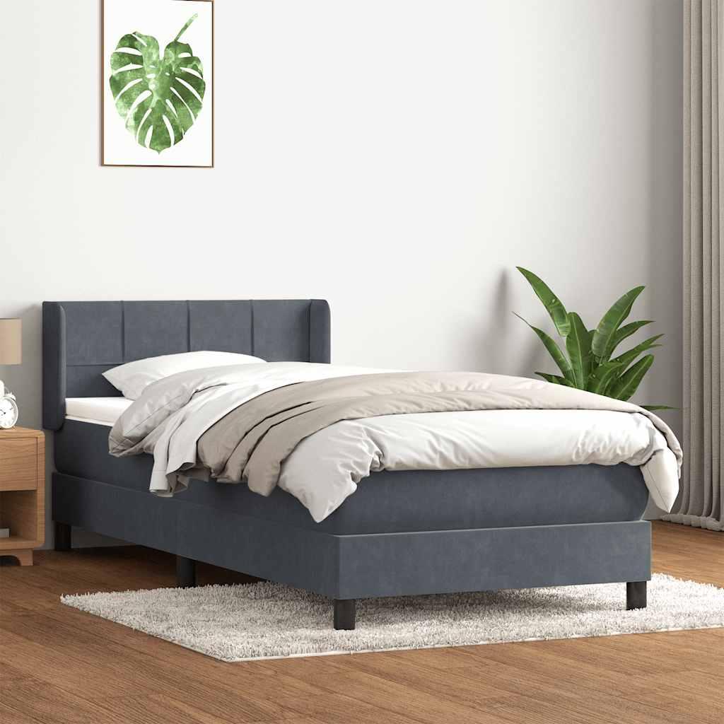 Kontinentalseng med madras mørkegrå 80x220 cm fløjl