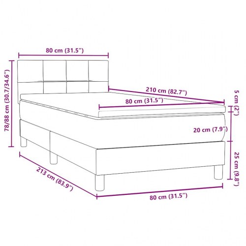 Kontinentalseng med madras 80x210 cm - mørkegrå fløjl