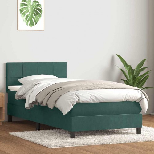 Kontinentalseng med madras 90x220 cm fløjl mørkegrøn