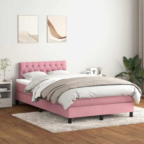 Kontinentalseng med madras 120×220 cm - velour, lyserød