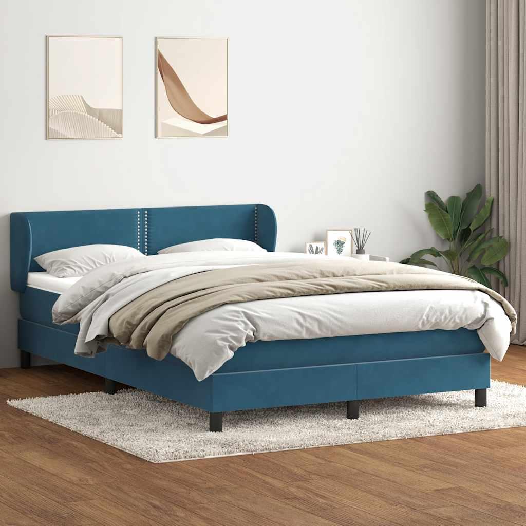 Kontinentalseng med madras 140x220 cm fløjl mørkeblå