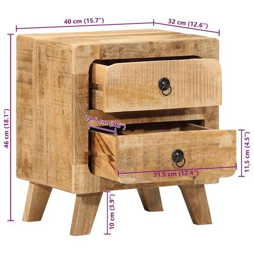 Sengebord 40x32x46 cm massivt ru mangotræ