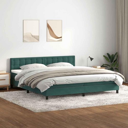 Kontinentalseng med madras 200x210 cm fløjl mørkegrøn