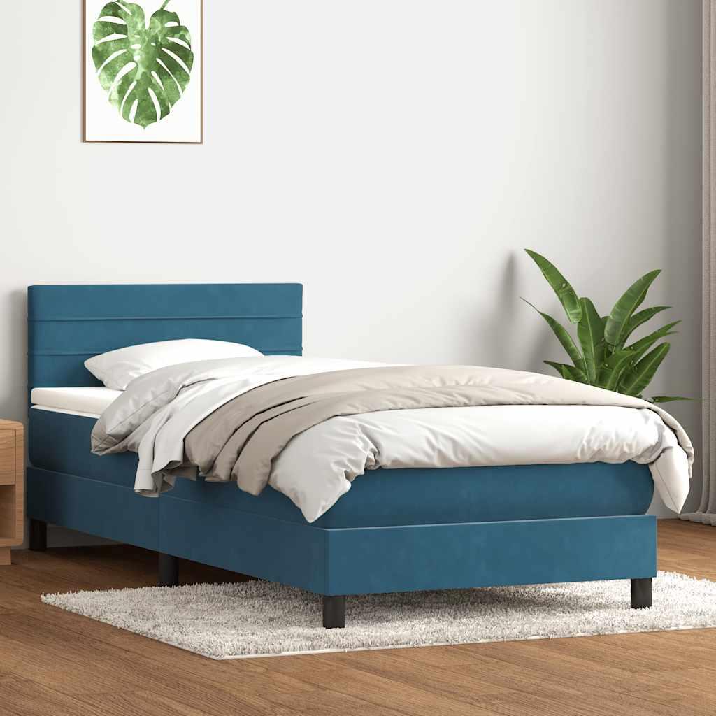 Kontinentalseng med madras mørkeblå 90x220 cm fløjl